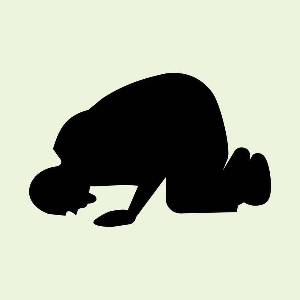 silhouette of a man prostrating and performing the prayer. design elements of religious and Muslim worship illustrations vector