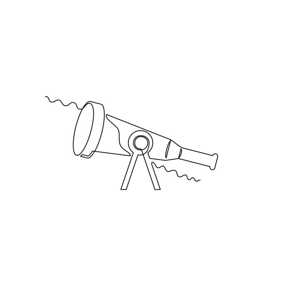 one line art telescope illustration. line art, one continuous line, simple, hand drawn and sketch style. for icons, symbols, signs or logos vector