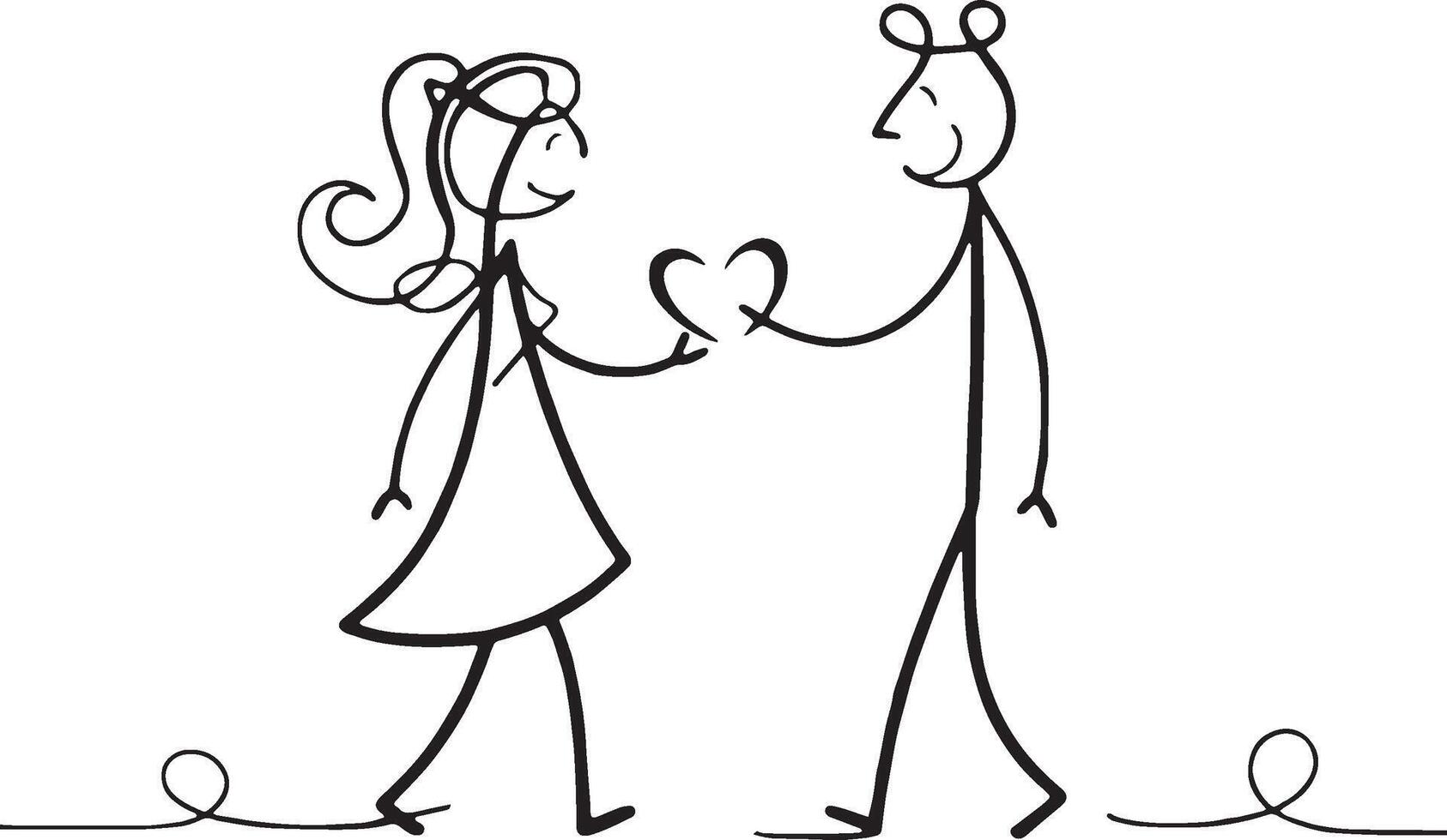 a stick figure drawing of a couple holding hands vector