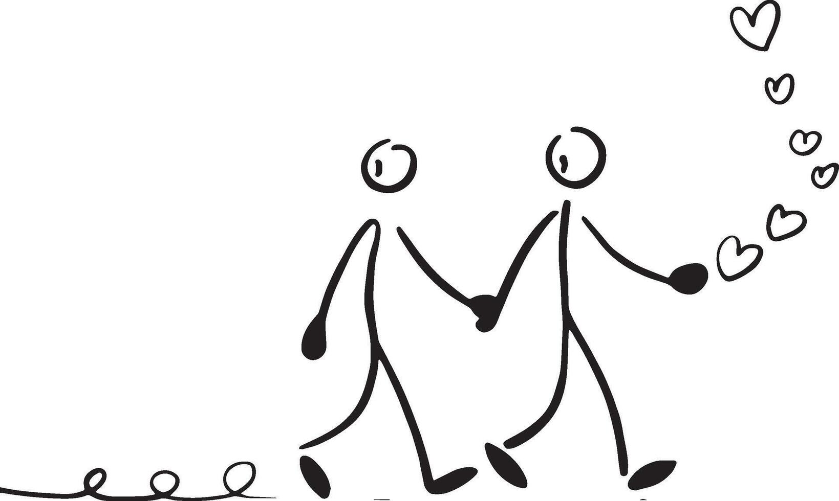 stick figure couple holding hands and walking in a line vector