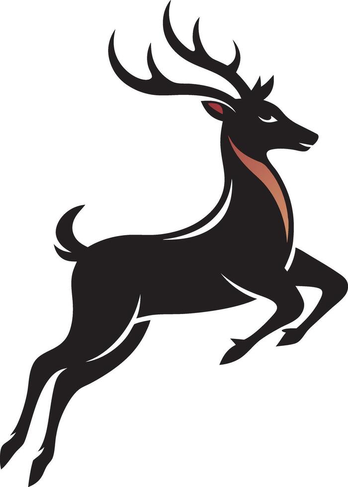 a black deer with horns running in the air vector