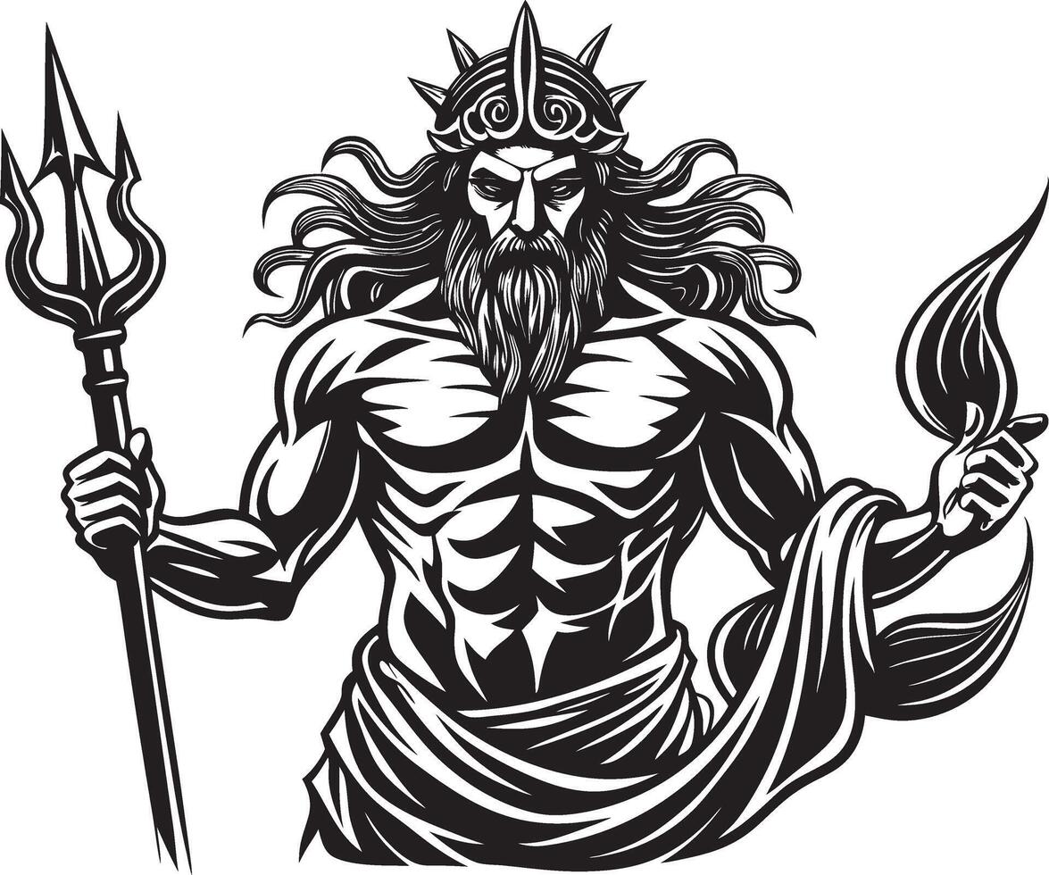 poseidon the god of the sea, with a spear and a crown vector
