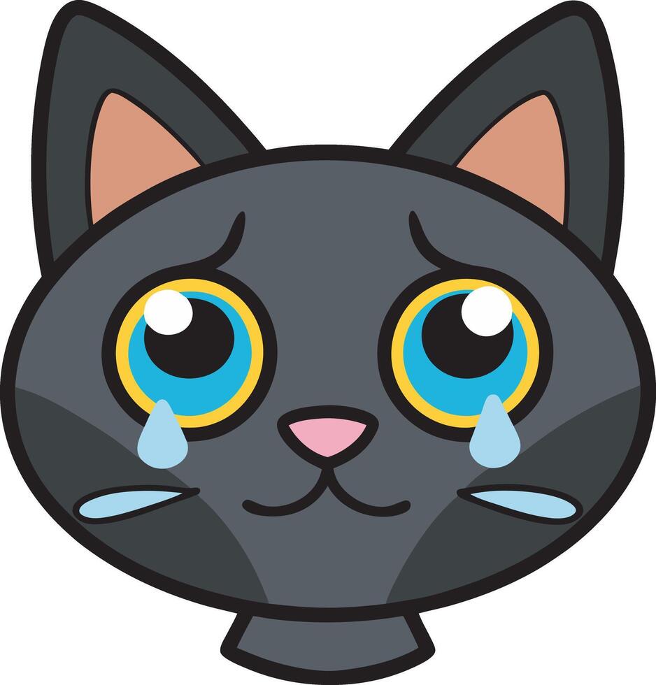 a cartoon cat with blue eyes and a sad expression vector
