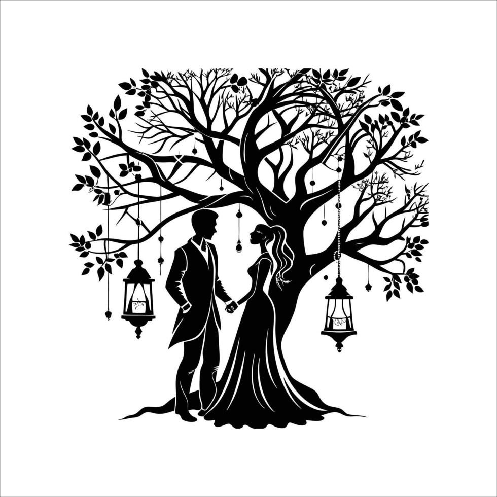 Love Tree With Couple vector