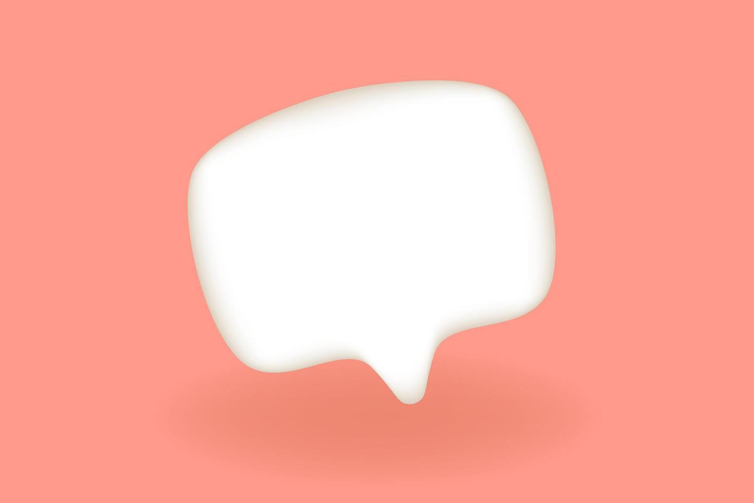 White 3D speech bubble on a peach background. Minimalistic illustration with soft shadow effect. Communication and message concept vector