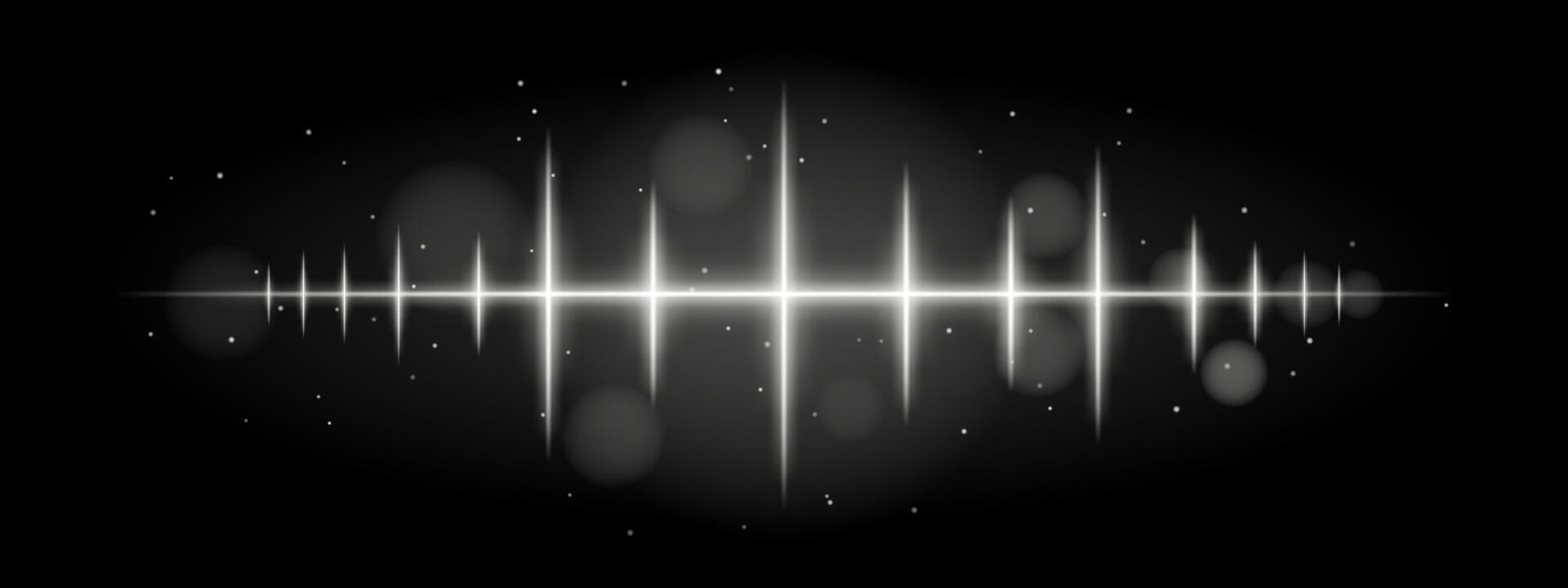 White pulse wave. Vibrant glowing waveform, sharp spikes, futuristic light design, dynamic energy signal, abstract illumination, modern decor, visual effect, scattered particles vector