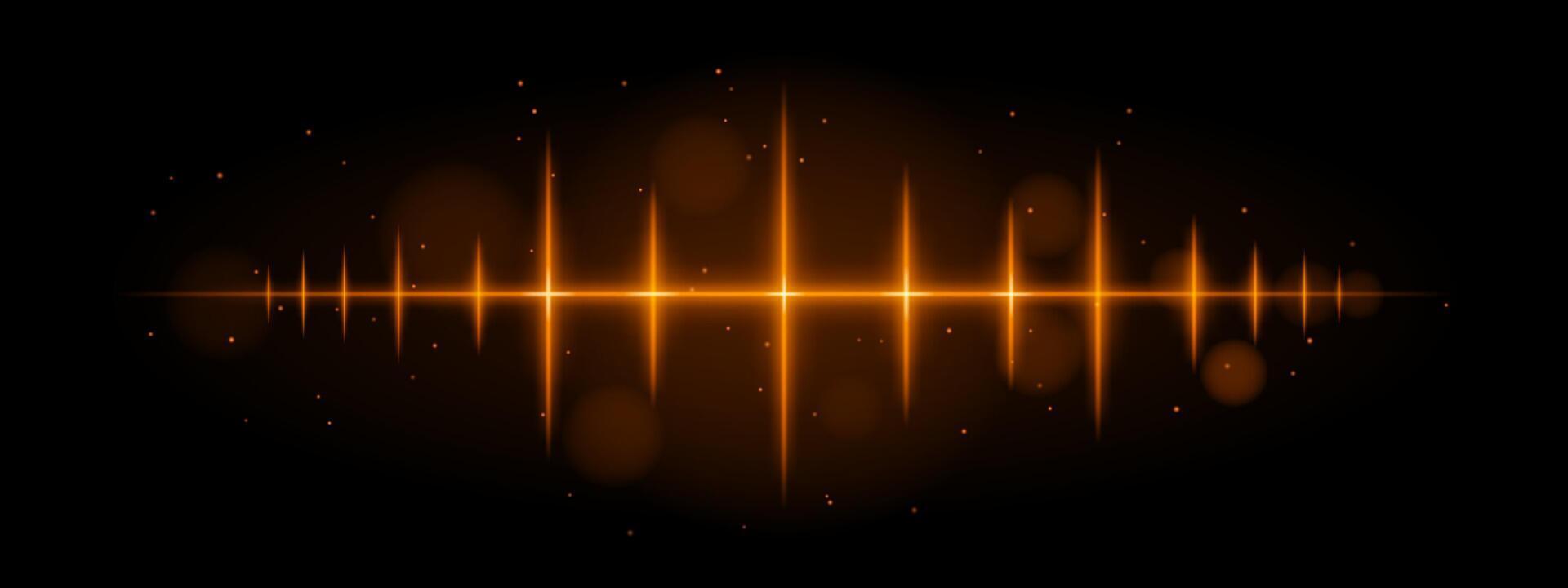 Orange pulse wave. Vibrant glowing waveform, spikes, futuristic light design, dynamic energy signal, abstract illumination, modern decor, visual effect, scattered particles vector