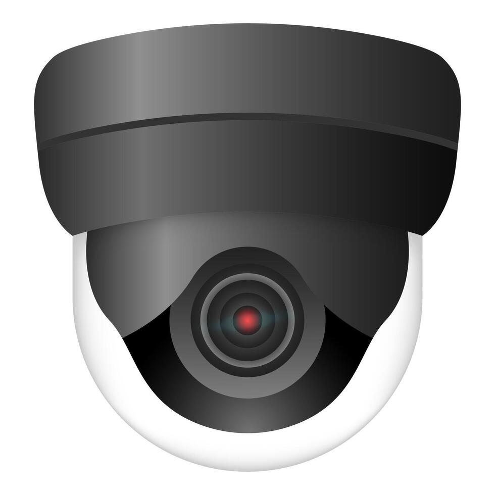 Surveillance. Dome security camera with lens and red indicator. Symbolizes monitoring, safety, surveillance systems, CCTV recording, privacy protection, technology, observation, and security equipment vector