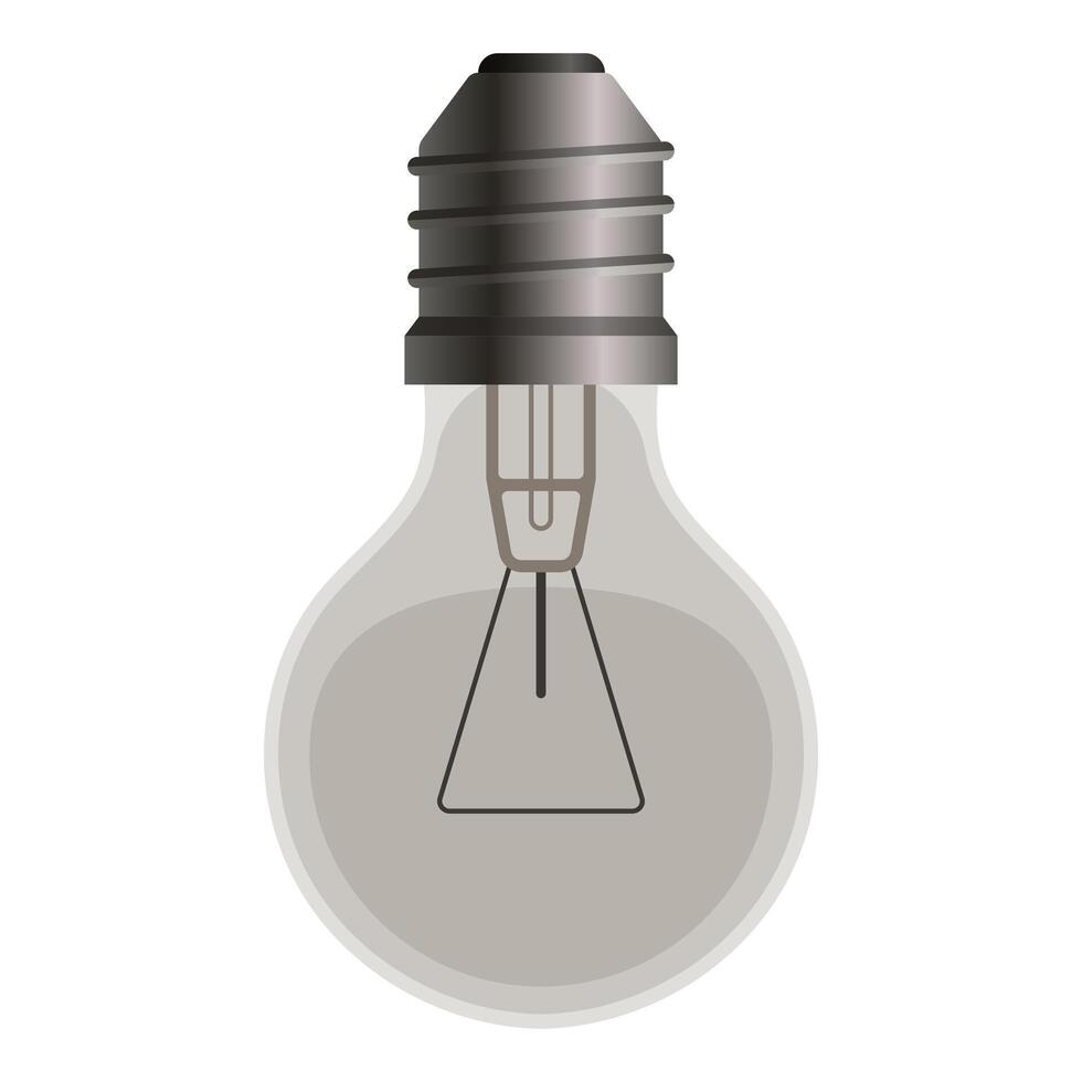 Illustration of a classic light bulb with metallic socket and transparent glass on a white background. Minimalistic design for energy and creativity concepts vector