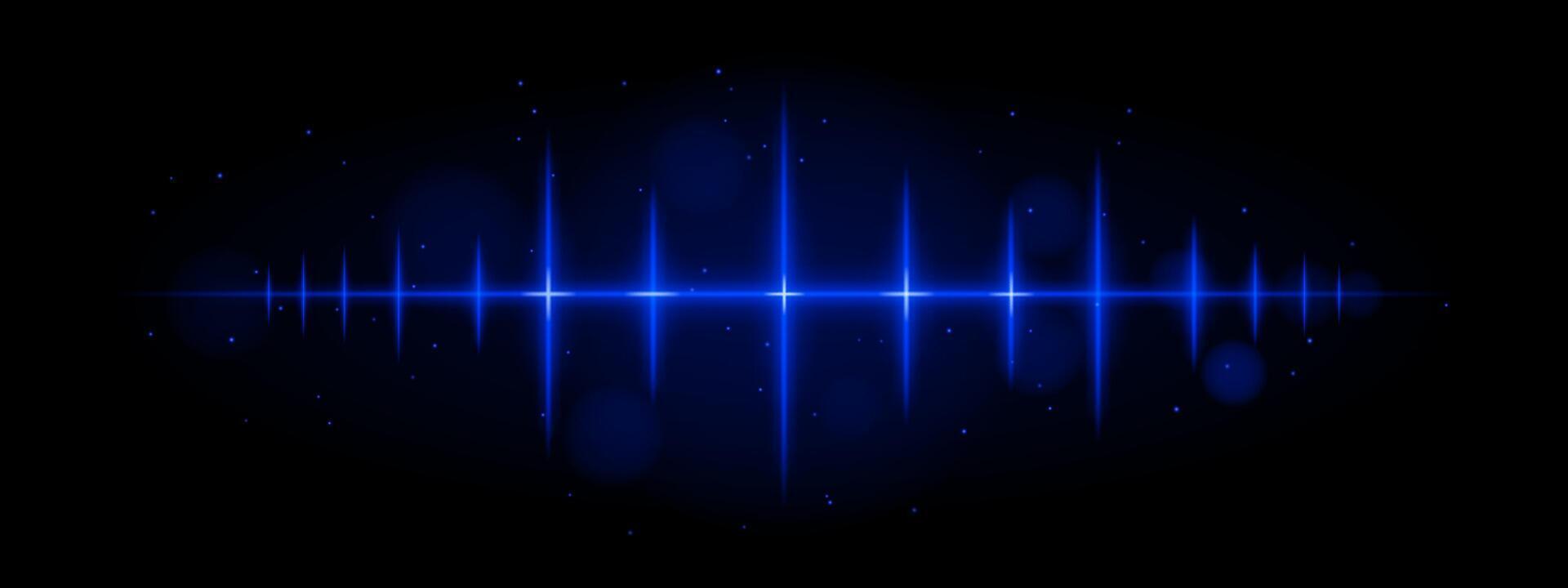 Blue pulse wave. Vibrant glowing waveform, sharp, futuristic light design, dynamic energy signal, abstract illumination, modern decor, visual effect, scattered particles vector