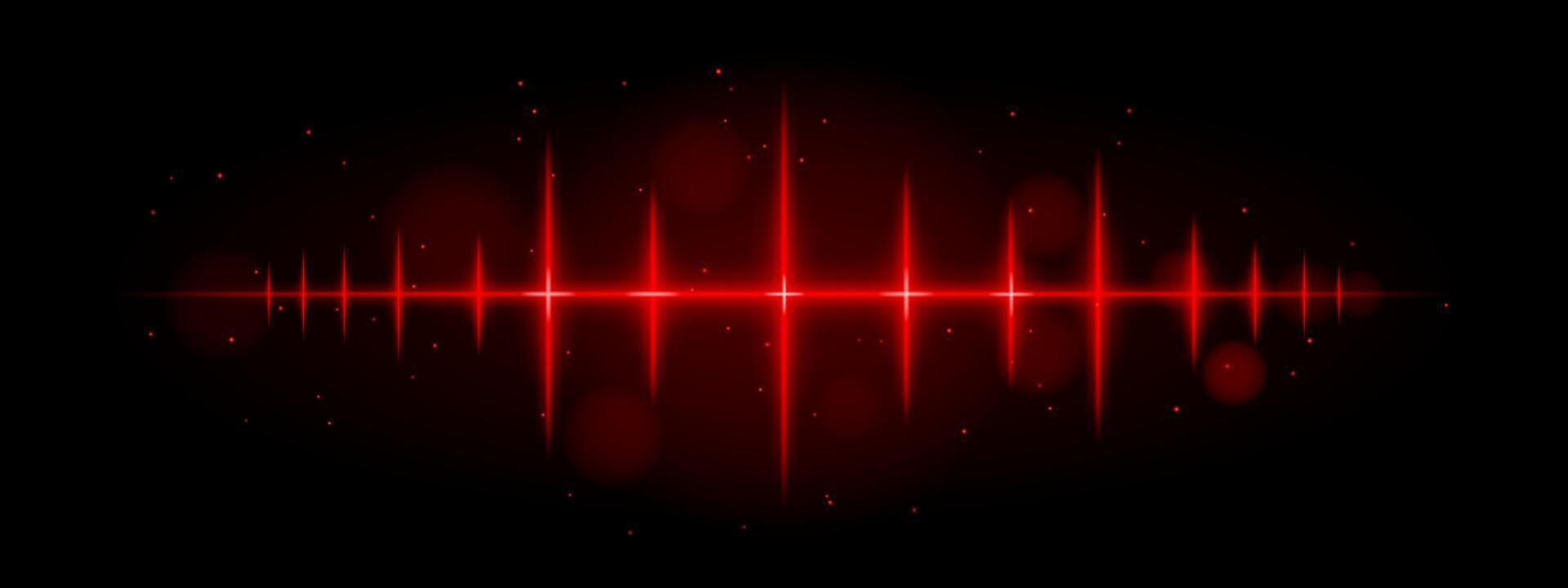 Red pulse wave. Vibrant glowing waveform, sharp spikes, futuristic light design, dynamic energy signal, abstract illumination, modern decor, visual effect, scattered particles vector