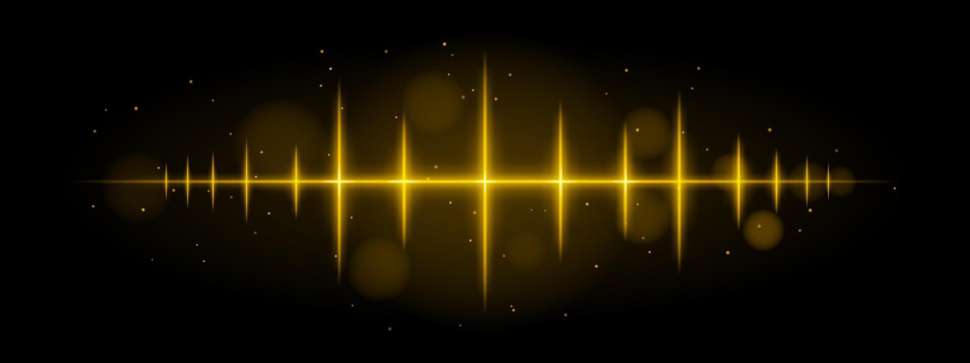 Yellow wave. Vibrant glowing waveform, sharp spikes, futuristic light design, dynamic energy signal, abstract illumination, modern decor, visual effect, scattered particles vector