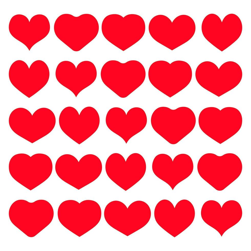 Grid of red hearts evenly spaced on a white background. Minimalistic Valentines Day pattern design vector