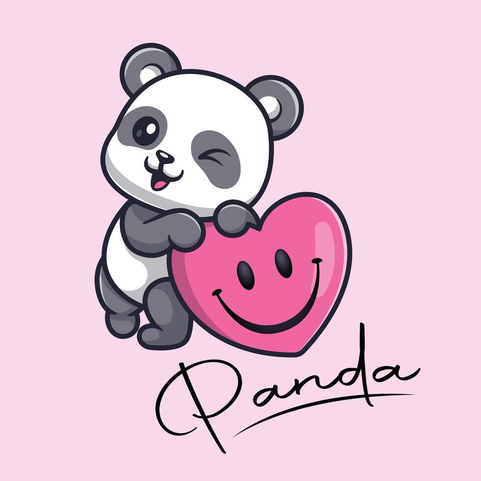 Panda Logo with smiling heart vector