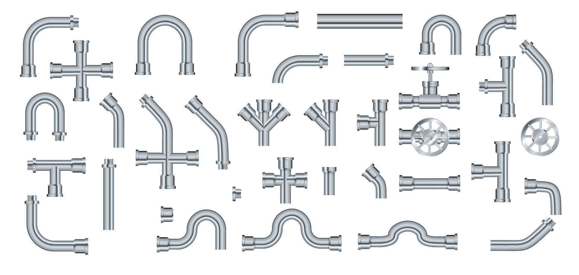 Pipe. Metallic pipes plumbing fittings. Industry pipeline. vector