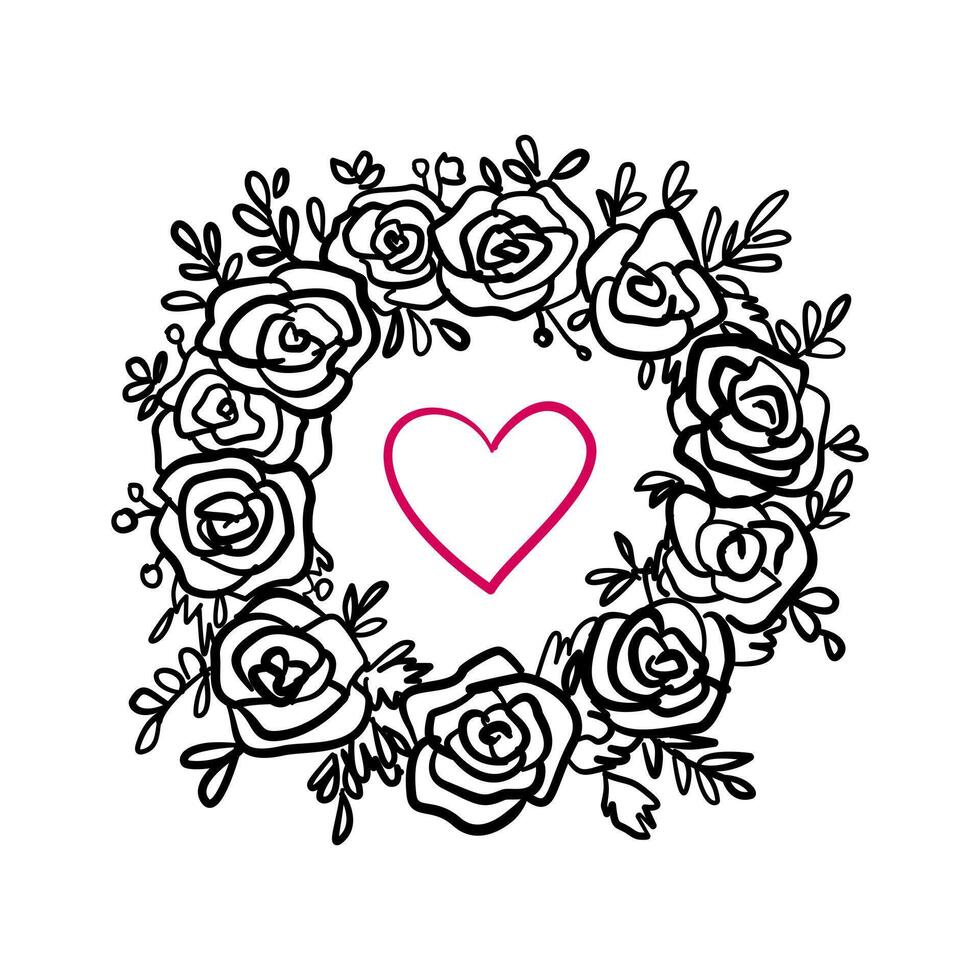 Floral Wreath with Heart Outline Design vector