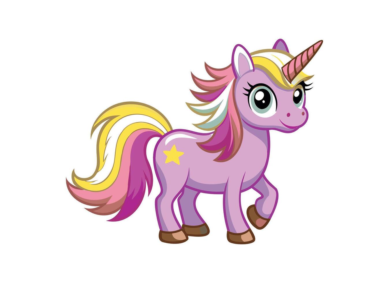 Colorful Cute Cartoon Unicorn, Magical Fantasy Art vector
