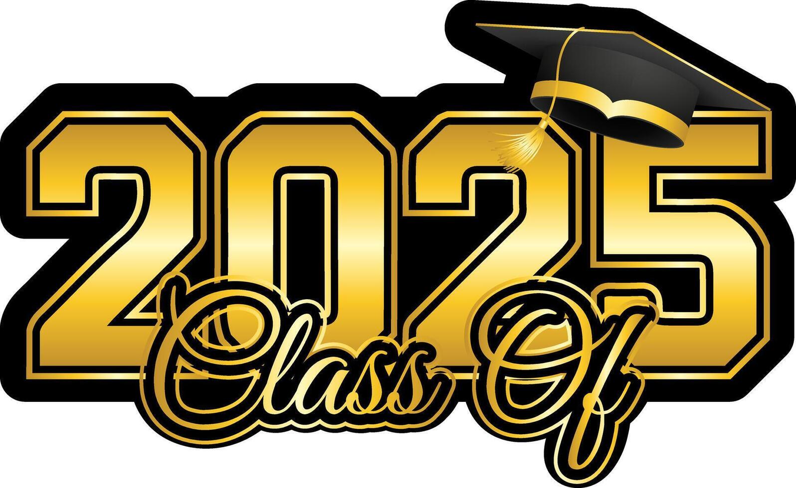 black and gold Graduate class of 2025 design on transparent background vector