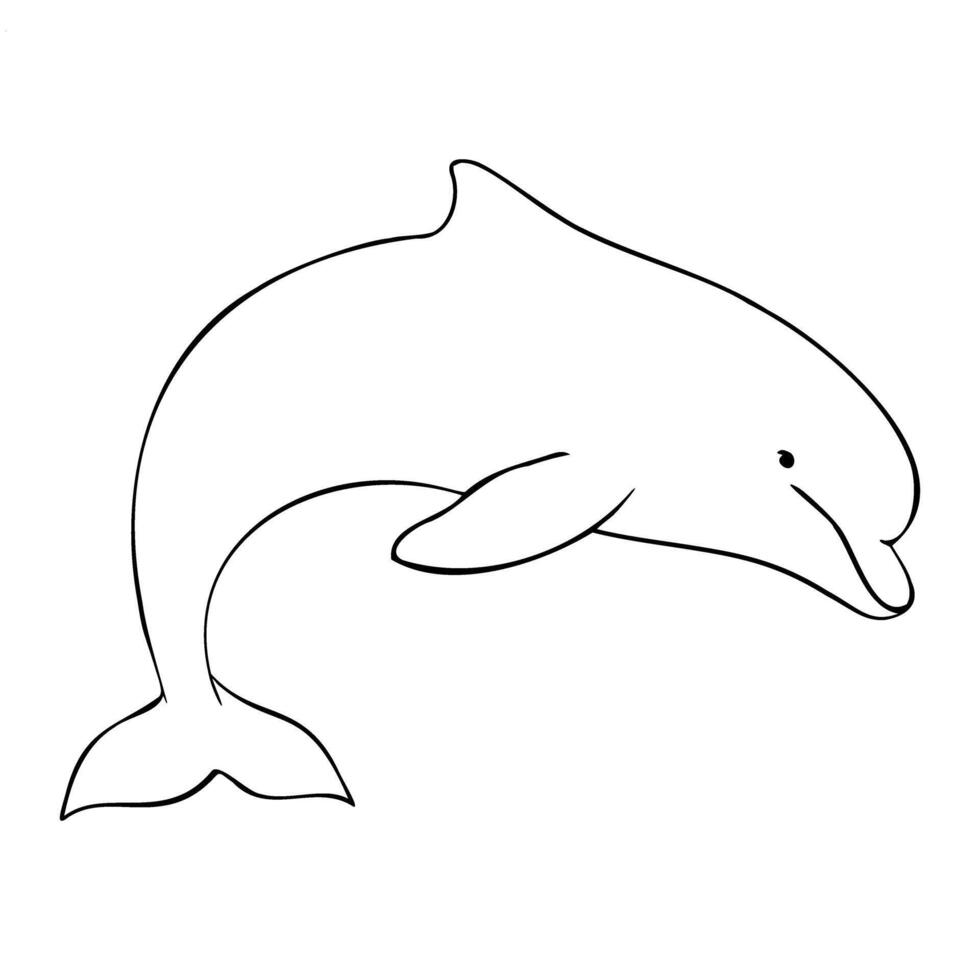 Dolphin painted by black inks in outline style. Hand drawn illustration Drawing of Aquatic placental marine mammal with flippers and tail. Etching of underwater fish vector