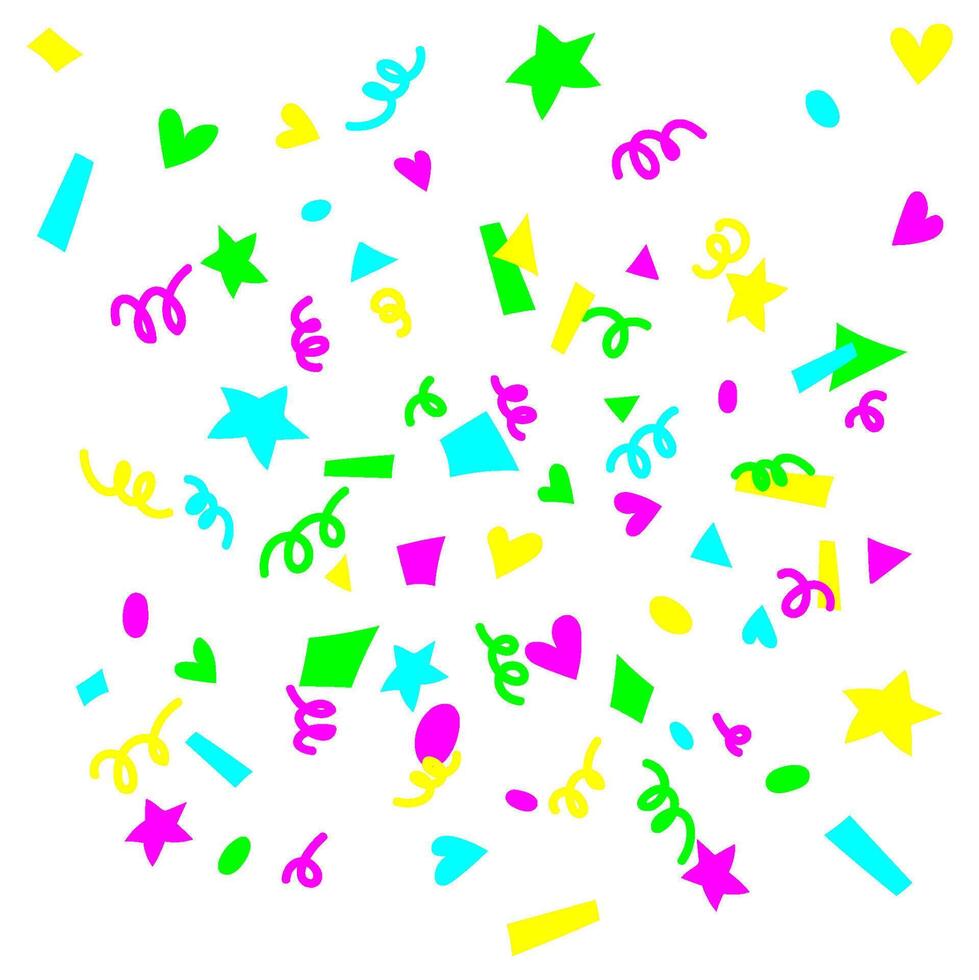 Bright neon confetti isolated. Confetti explosion. Celebration background, banner. Serpentine, tinsel falling, colored paper cuts. Decoration for birthday, holiday vector