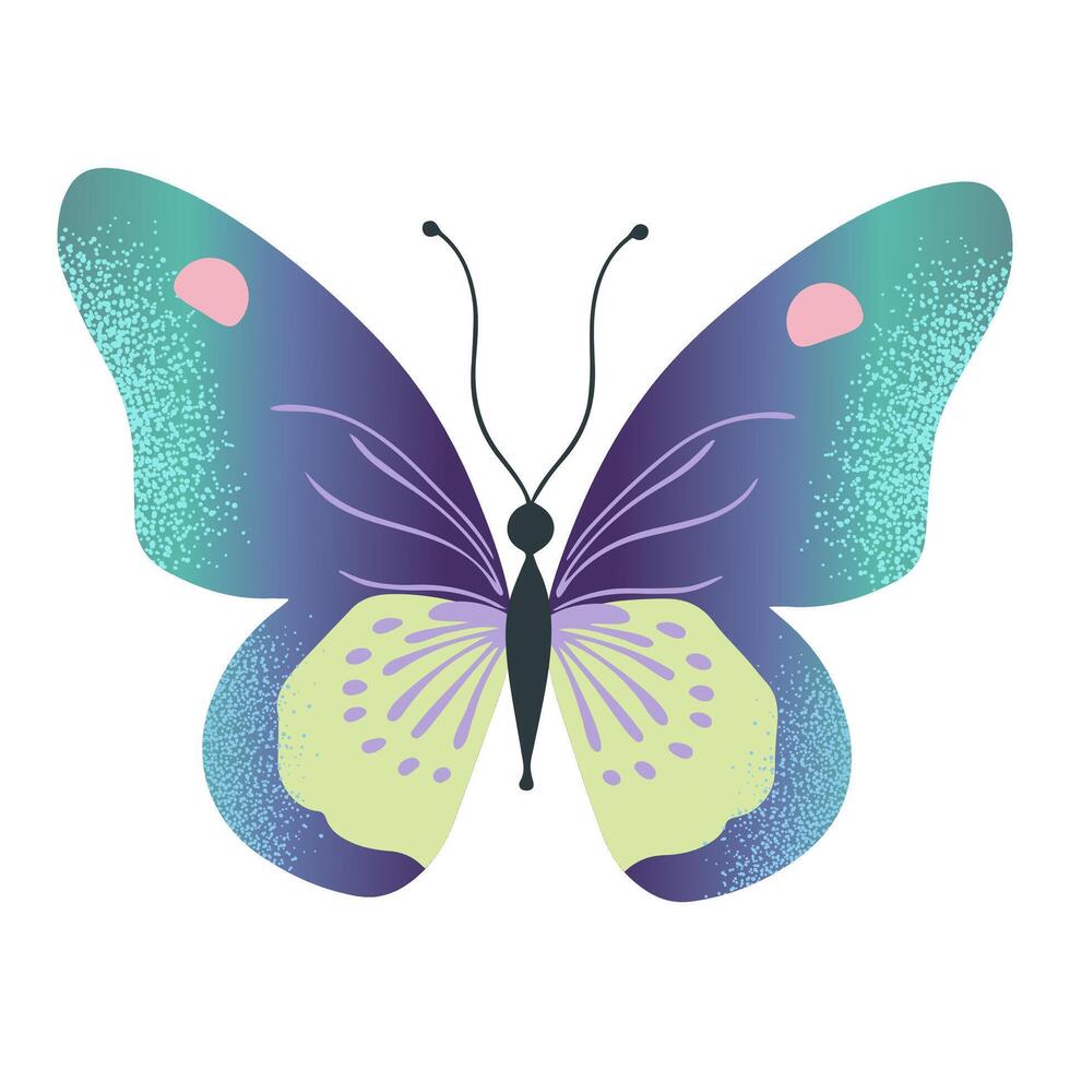 Cute butterfly in blue colors. Spring and summer element in watercolor style. Hand drawn illustration. vector