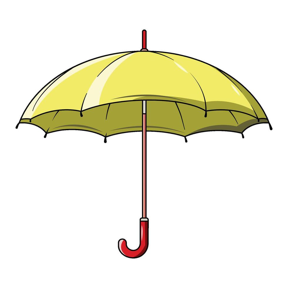 a cartoon yellow umbrella with red handle vector