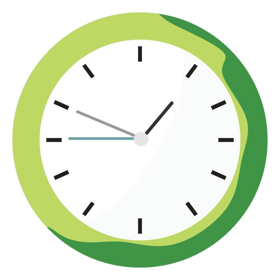 a green and white clock with a black face vector