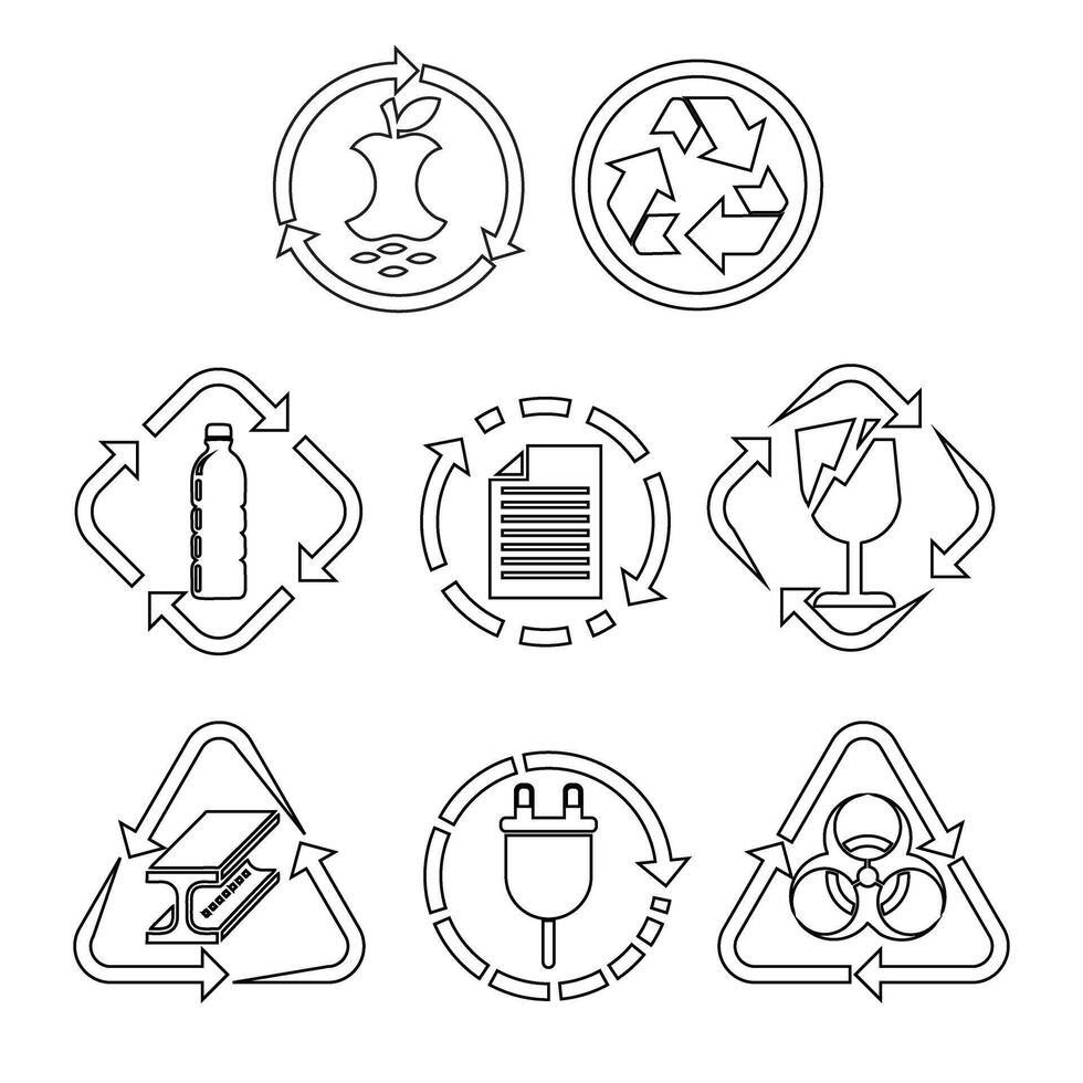 a set of icons depicting recycling and recycling vector