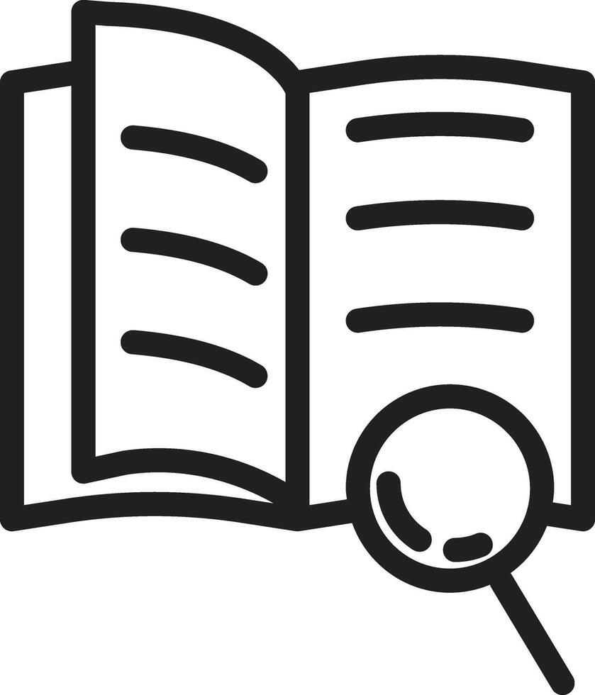 an open book with a magnifying glass icon vector