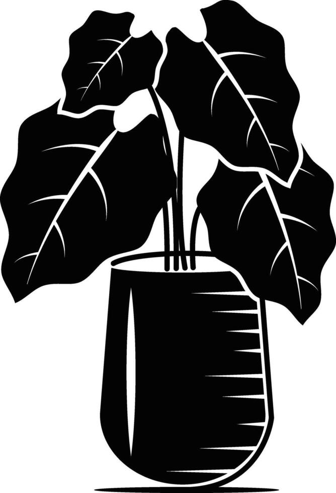 a black and white illustration of a plant in a vase vector