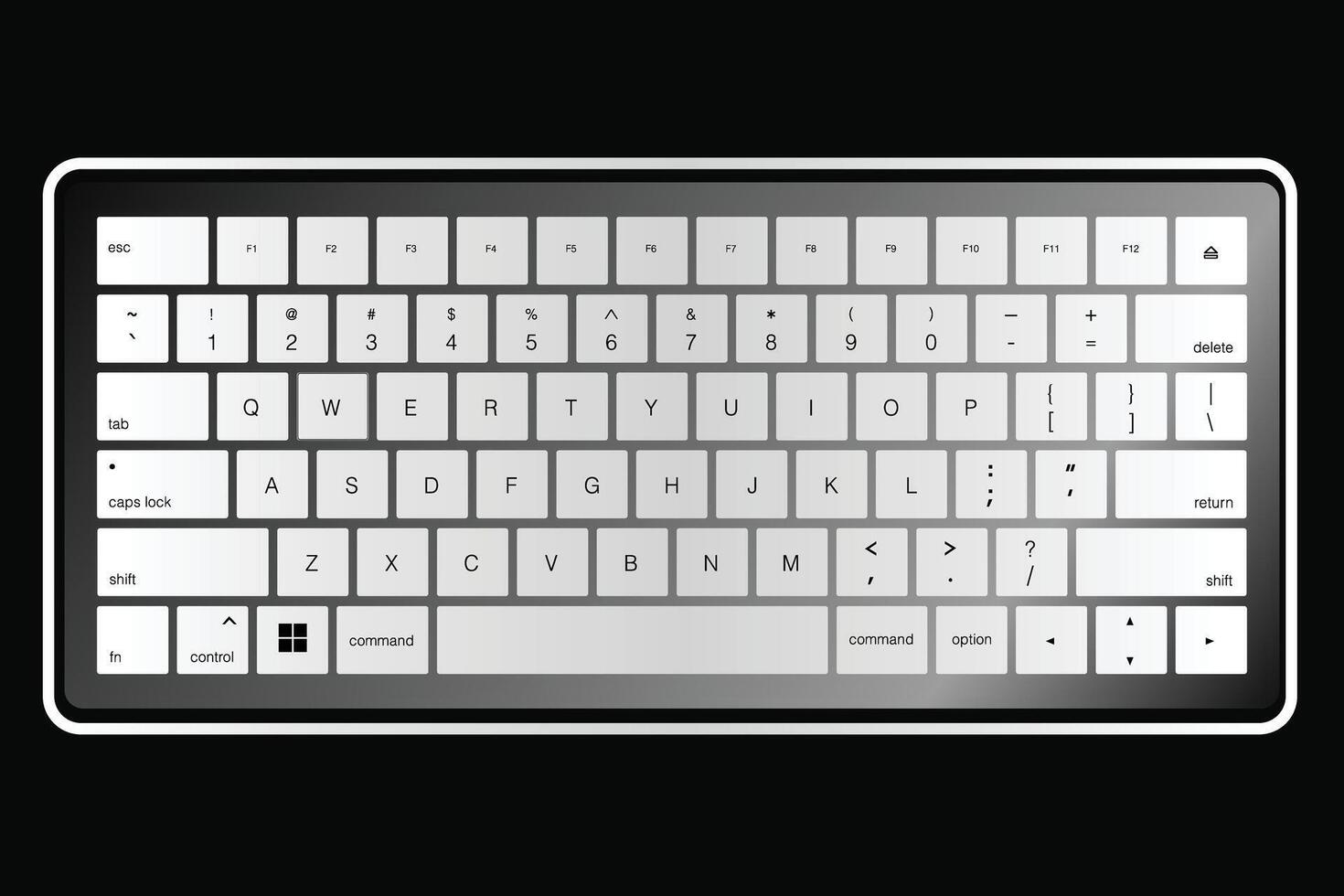 Sleek White Keyboard Layout On Black Background vector