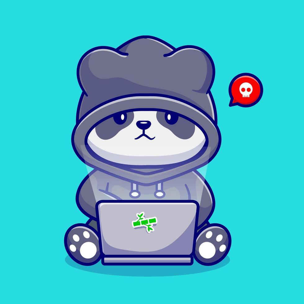 Cute Panda Hacker Operating Laptop Cartoon vector