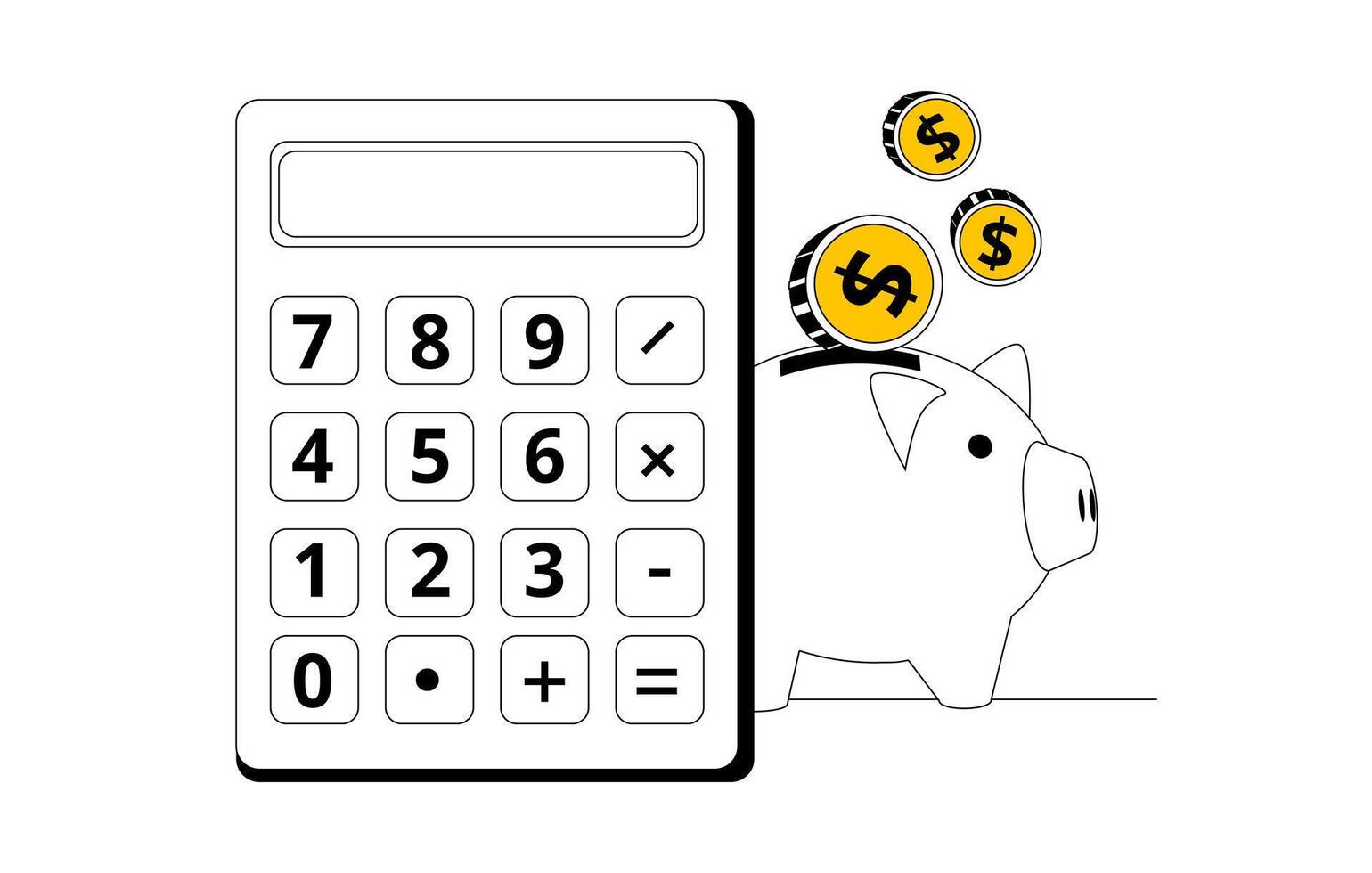Piggy bank and calculator for calculating finances. vector