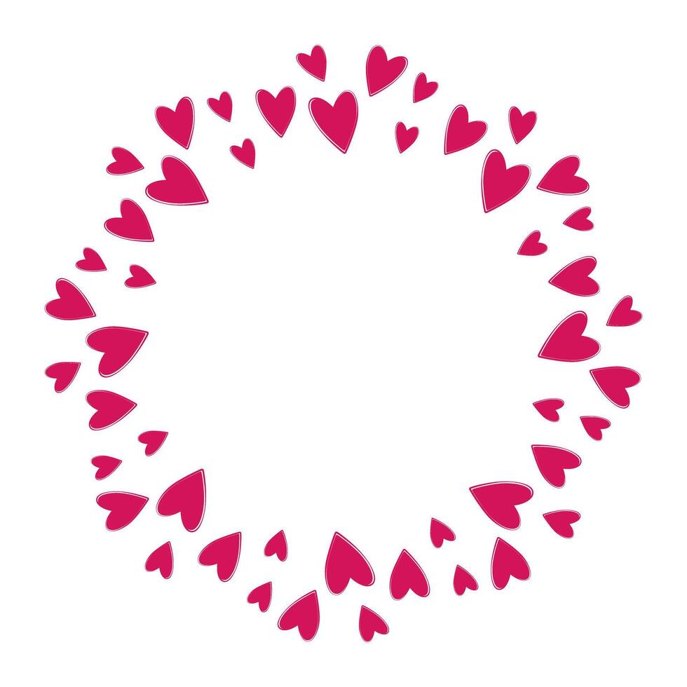 Hand drawn red hearts Circular Frame border Minimalism St Valentines Day Greeting Copyspace Template. Isolated illustration Thematic cards or web promo leaflet wallpaper, price, label, wrapping vector