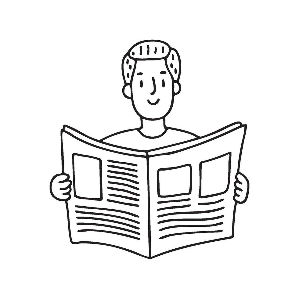 A person reading a newspaper filled with articles, absorbing daily information vector