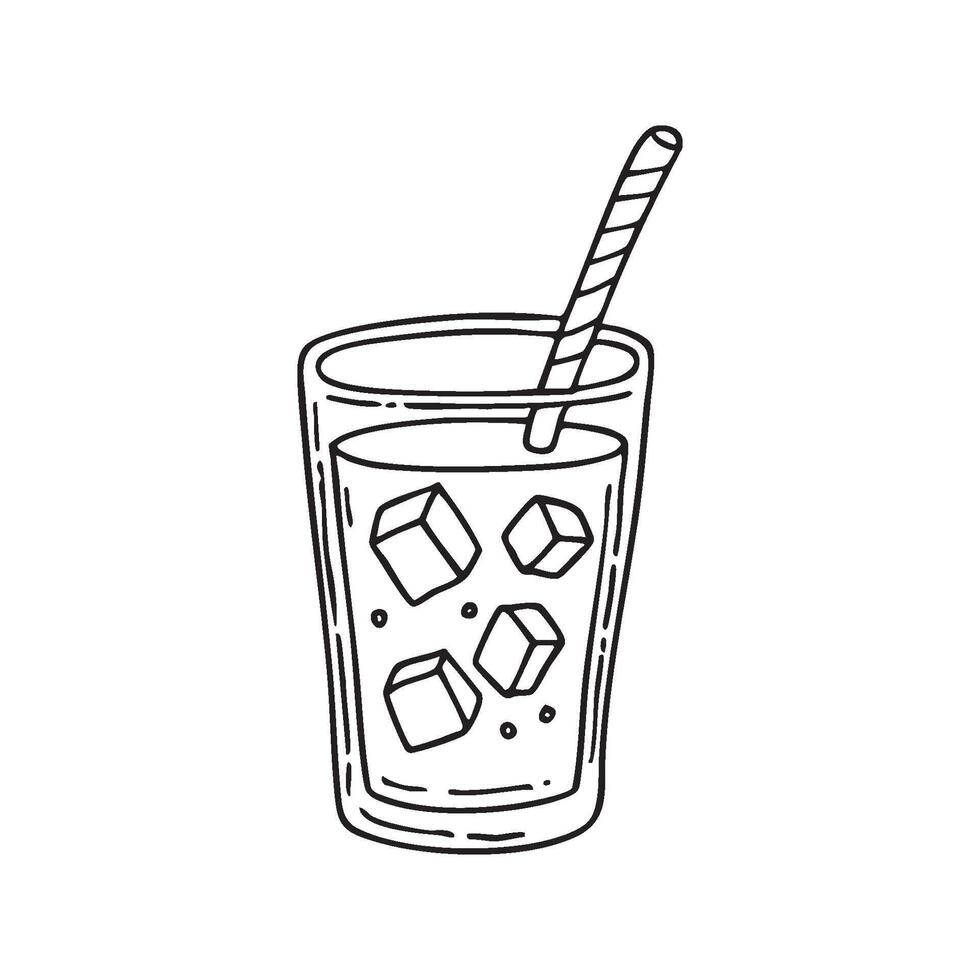 A glass of soda with straw ice cubes floating on the surface vector
