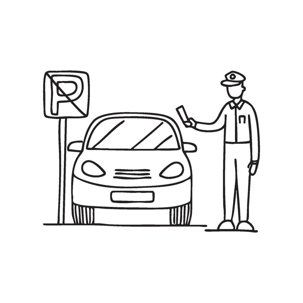 A parking officer issuing a ticket to a car parked illegally vector