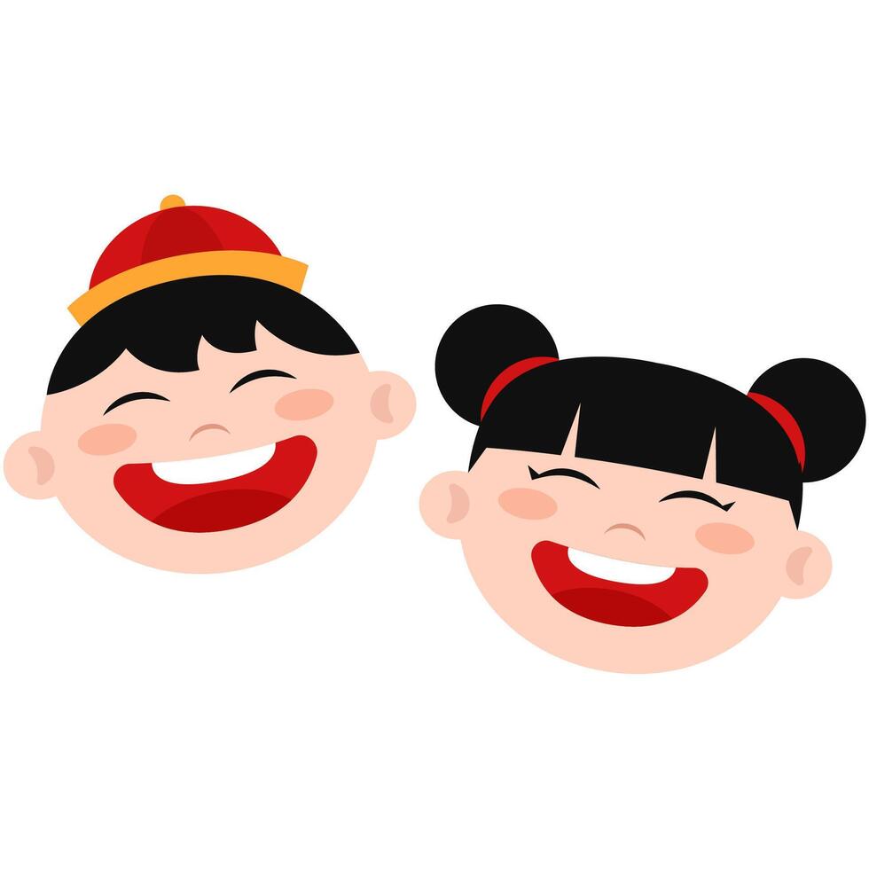 Joyfull cartoon face of happy children in chinese new year vector