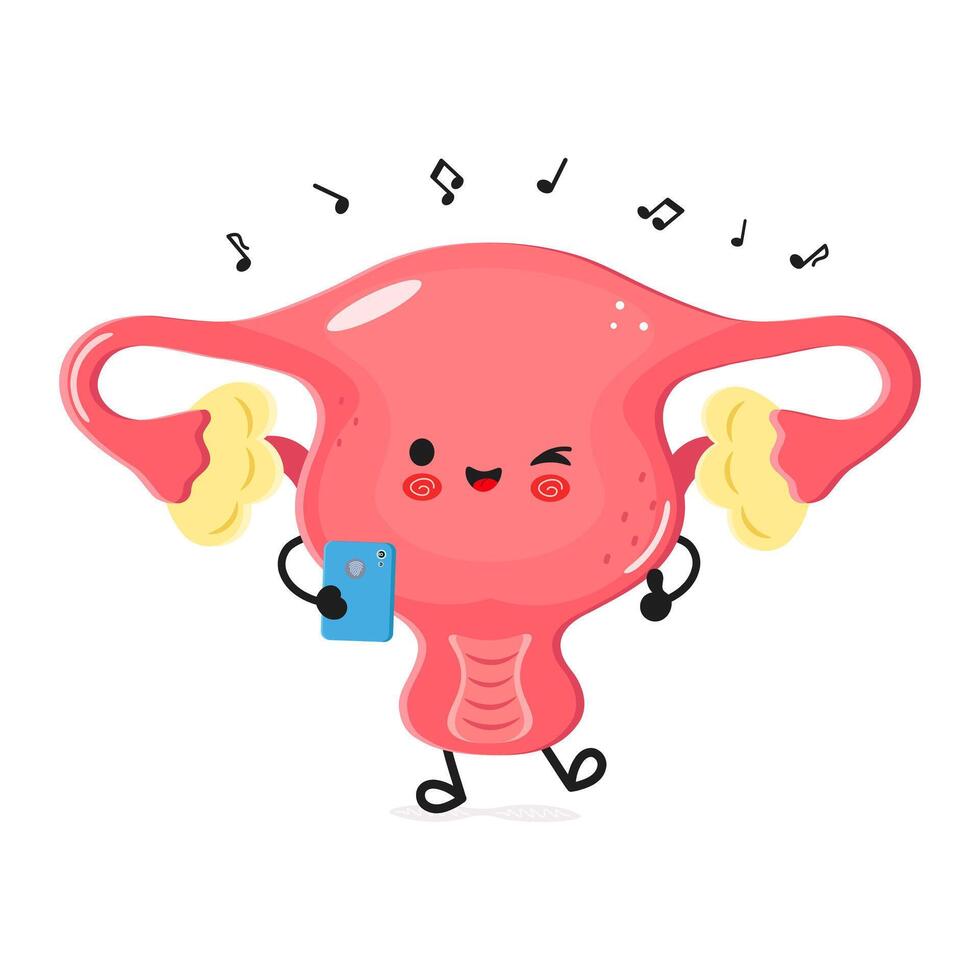 Cartoon character dancing with a smartphone while enjoying music in a colorful illustration vector