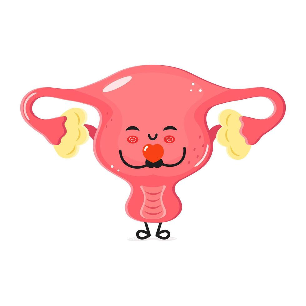 Creative cartoon illustration of a happy uterus character with arms and a cheerful expression vector