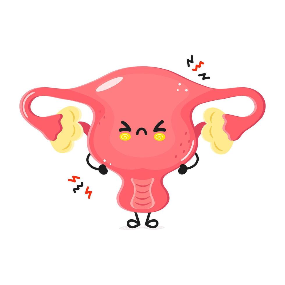 Cute cartoon representation of a tired uterus with expressive facial features and a relaxed posture vector
