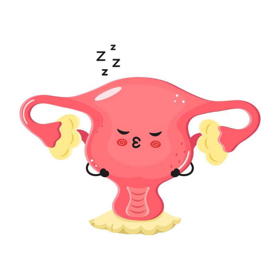 Cute cartoon representation of a sleeping uterus character with cheerful features and light colors vector