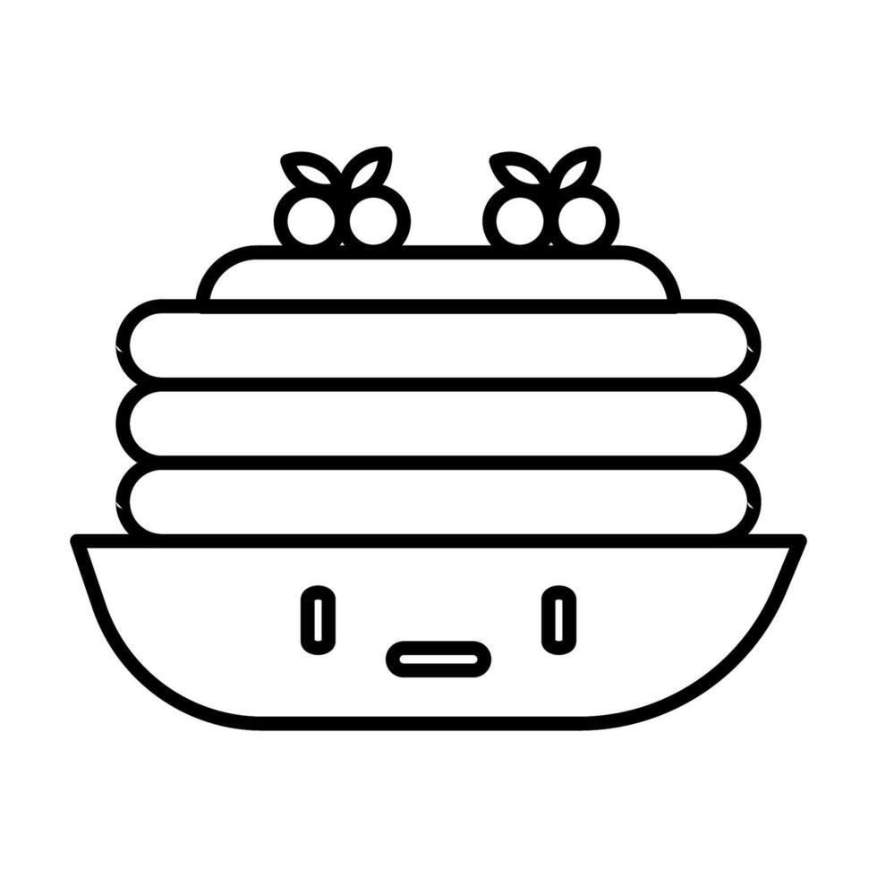 A simple line drawing of pancakes topped with blueberries in a bowl, designed as a minimalist illustration for menus, recipe guides, or cooking related branding vector