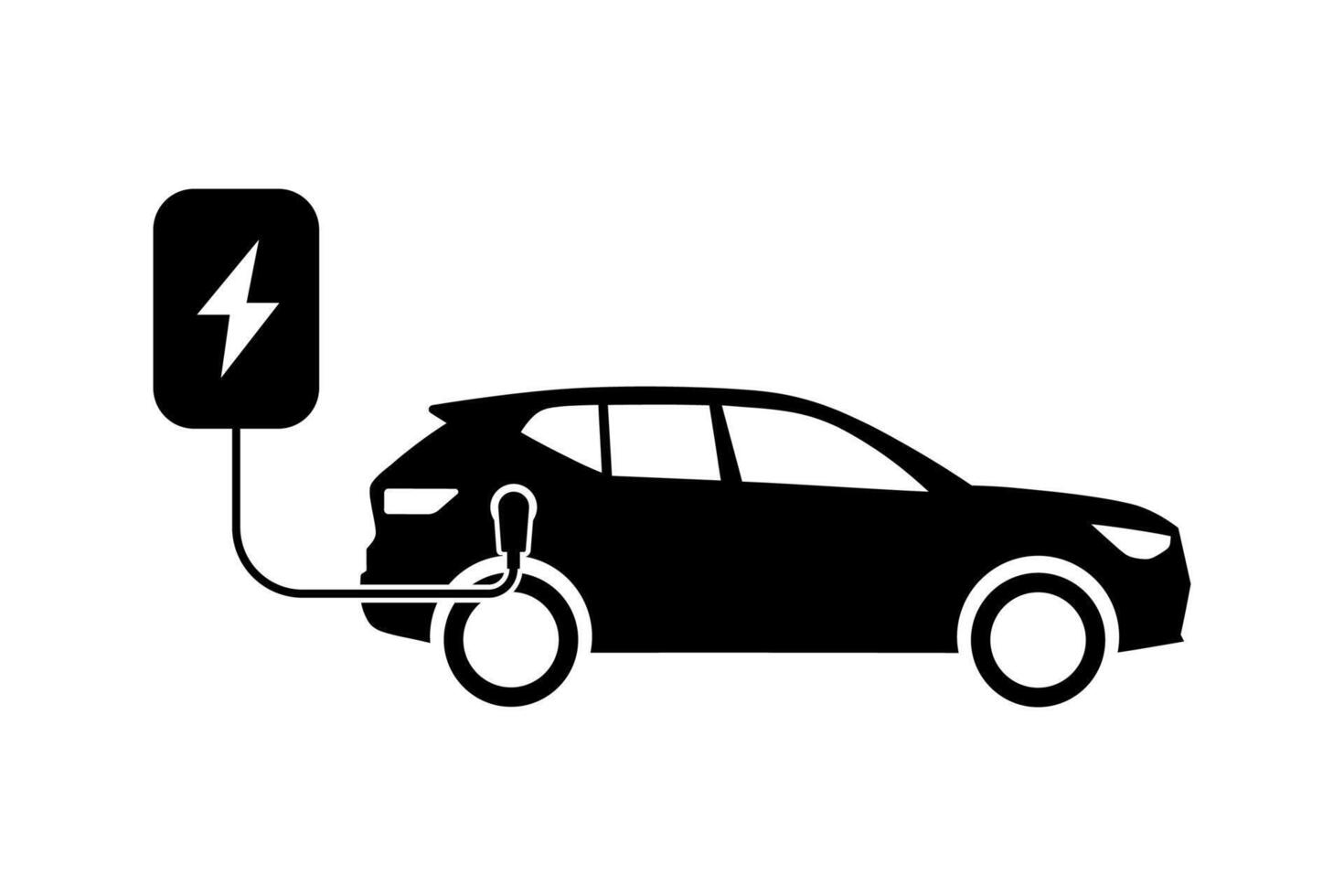 Electric car charging, side view. Electric car charging station. EV car charging battery in the background. vector