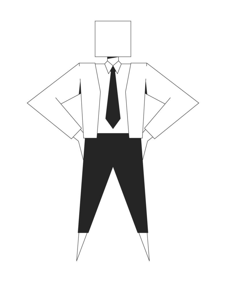 Stylized businessman with square head in jacket and tie black and white 2D line character. Professional business person figure isolated outline personage. Monochromatic spot illustration vector