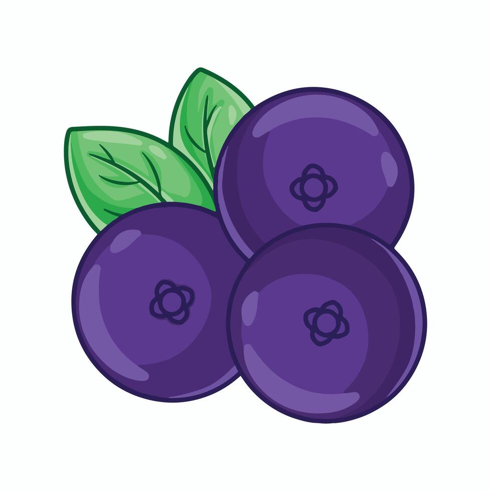 Blueberry with leaves. illustration in cartoon style isolated on white background vector