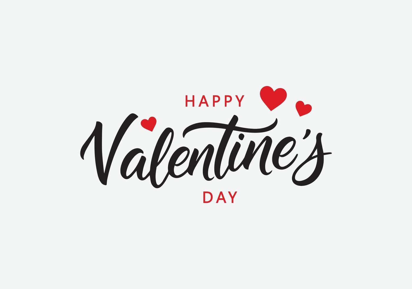 Happy Valentine's Day. Handwritten calligraphic lettering with red hearts vector