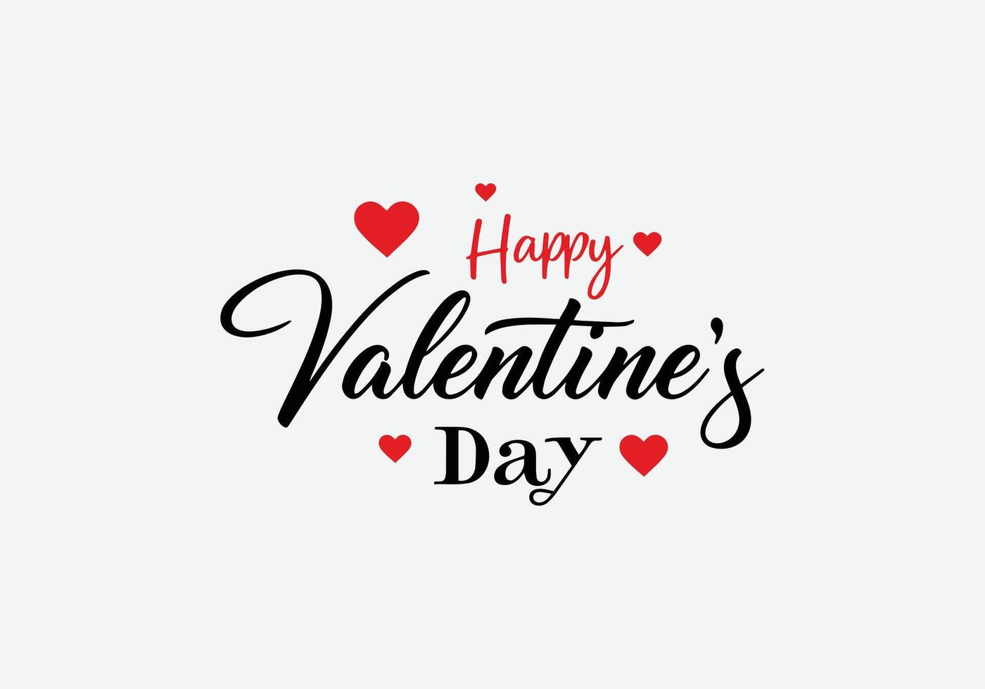 Happy Valentine's Day. Handwritten calligraphic lettering with red hearts design vector