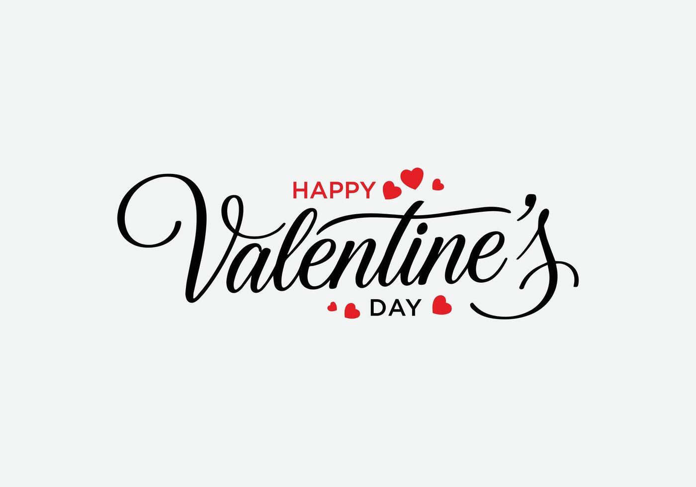 A minimalist Valentines Day design featuring elegant calligraphy, Happy Valentines Day, and small red hearts scattered around the text vector