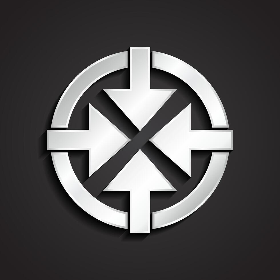 3d silver metal arrows circle logo design vector